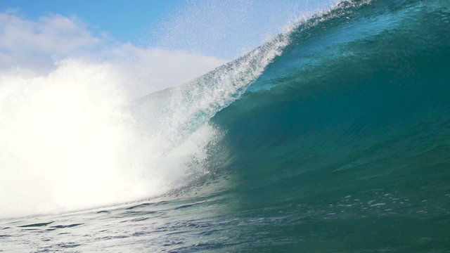 Empty Blue Ocean Wave Crashing In Slow Motion