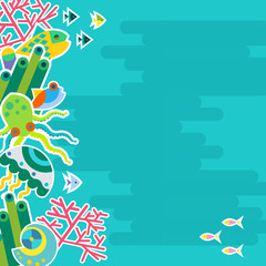 Vertical background with marine animals