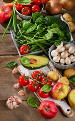 Healthy raw organic vegetables and fruits.