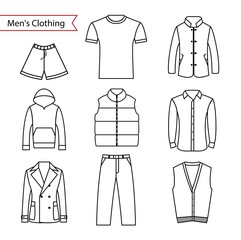 Set of vector icons of men's clothing for your design. Outline men's clothing icons