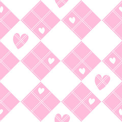 Chessboard Pink Heart Valentine Background Vector Illustration