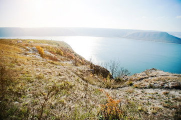 Podolski Tovtry cliff over reservoir