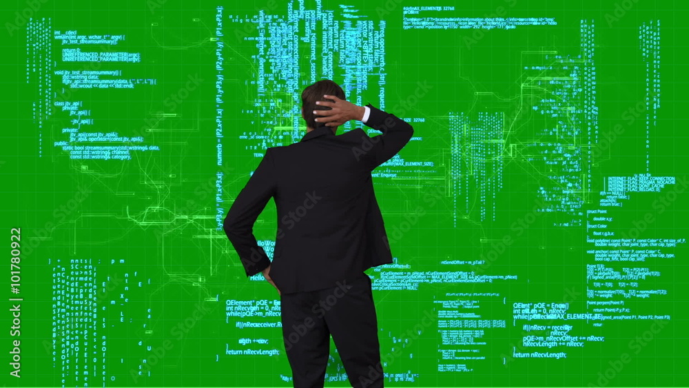 Aufkleber Businessman coding on green interface
