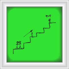 Stick men climbing some stairs