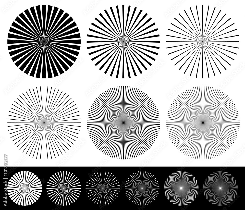 Poster starburst, converging lines element set. monochrome abstract vec