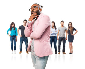 Obraz premium black man thinking on white
