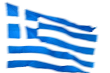 white   waving greece flag in the blue blurred