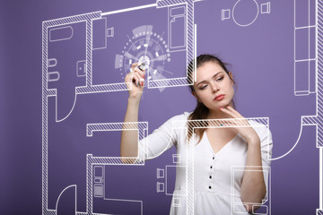 female architect working with a virtual apartment plan
