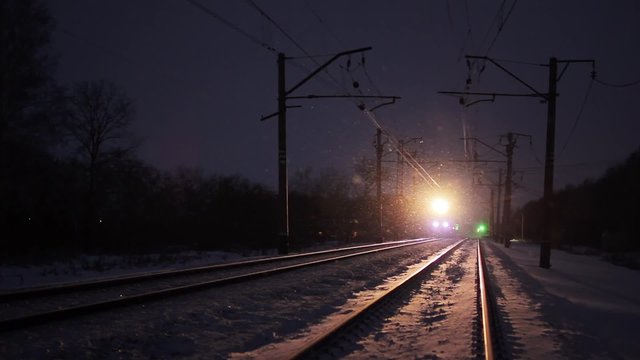 Locomotive moves through snow, Trans-Siberian Railway