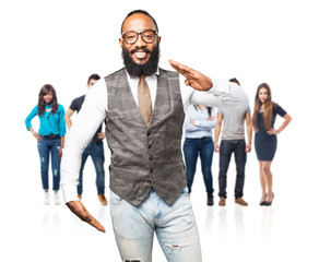 business black man showing a product