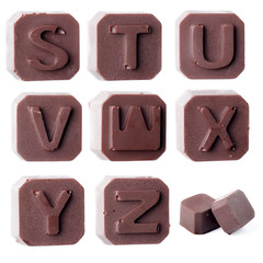 ABC chocolate letters isolated on white background