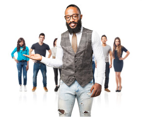 Obraz premium business black man holding gesture