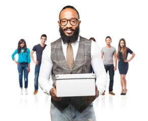 business black man with a box