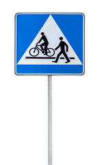 Bicycle and pedestrian road sign isolated bike cycling and walking