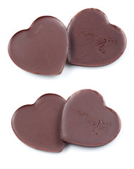 Chocolate hearts on white background
