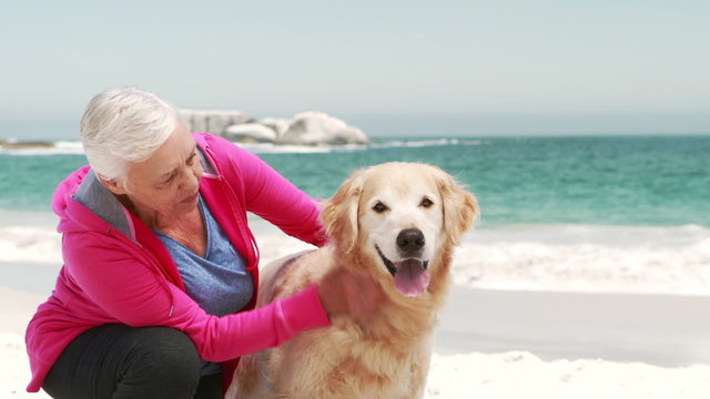 Old retired woman with dog