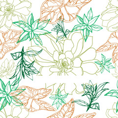 Vector seamless floral pattern, freehand drawing - flowers and leafs