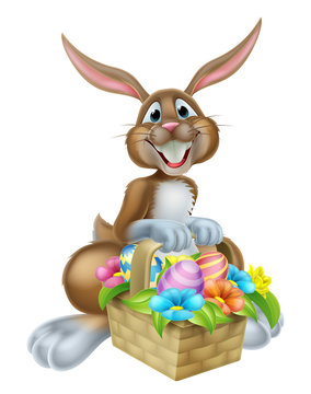 Bunny Rabbit with Basket of Easter Eggs