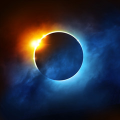 Naklejka premium A Total Eclipse of the Sun. Dramatic Solar Eclipse illustration.