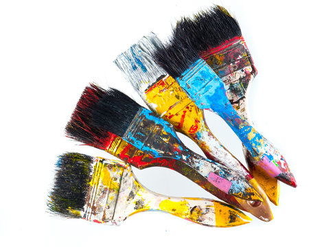 Old And Used Colorful Paintbrushes