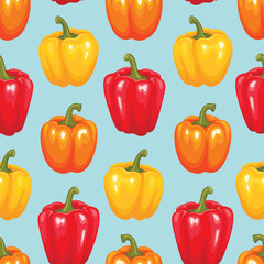 Bell pepper seamless pattern. Vegetable vector illustration.