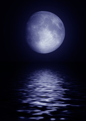 Naklejka na ściany i meble Full moon reflected in water