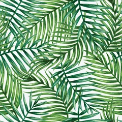 Gordijnen Aquarel tropische palmbladeren naadloze patroon. Vector illustratie. © BigioDesigns