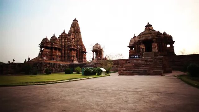 Zoom in shot of temples, Khajuraho Group Of Monuments, Khajuraho, Madhya Pradesh, India