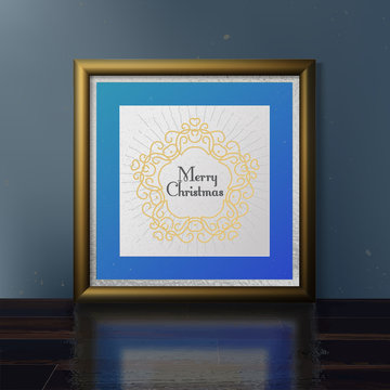 greeting card in metal frame standing on the shelf, vector illustration