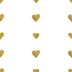 Gold  hearts on white background. Seamless pattern
