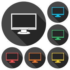 Monitor icons set with long shadow