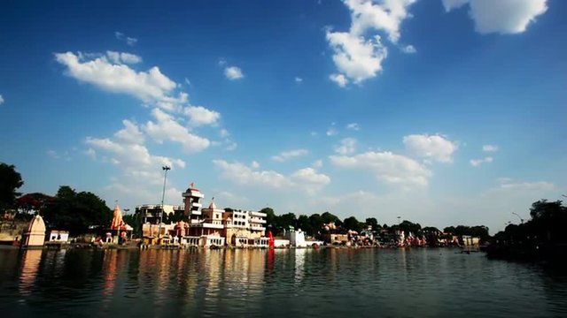 Locked-on shot of a lake, Ujjain, Madhya Pradesh, India