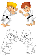 Cartoon child training - coloring page - isolated - illustration for the children
