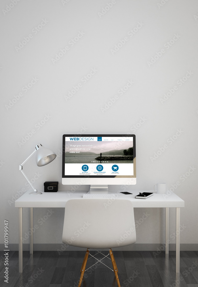 Poster clean workspace with web design website