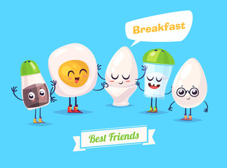 Set of breakfast characters. Vector cute cartoons 