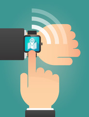Hand pointing a smart watch with a map