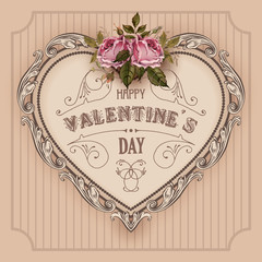 Naklejki  Vintage Walentynki kartkę z życzeniami z różami i sercem