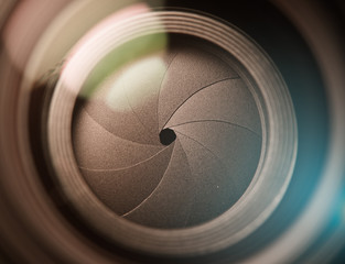 Lens front side exposed aperture blades,Color toned image.