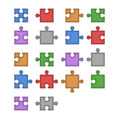 Naklejka premium Color Jigsaw Puzzle Blank Constructor. Total Parts Set. Vector