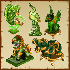 Five various animal figurines made of malachite 