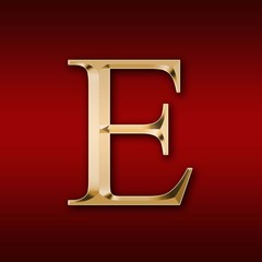 Gold letter "E" on a red background