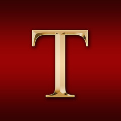 Gold letter "T" on a red background