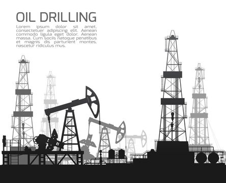Drilling rigs and oil pumps isolated on white