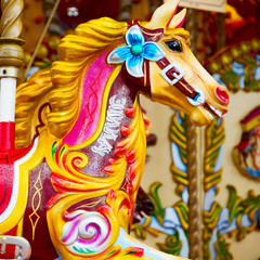 yellow red horse attraction painted carousel leisure for the kid