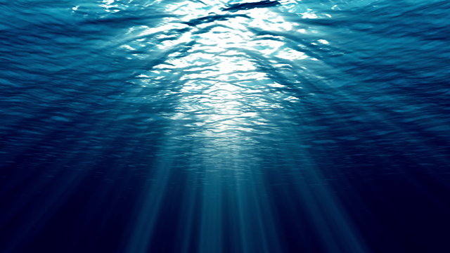 Realistic underwater Scene with sun rays. UHD seamless loop