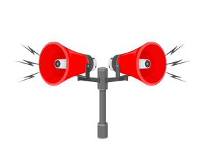 A vector illustration of speakers sounding a warning or siren. 
Announcement communication or warning from a siren or speakers.  - obrazy, fototapety, plakaty
