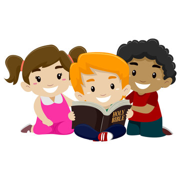 Illustration of Children Reading Bible