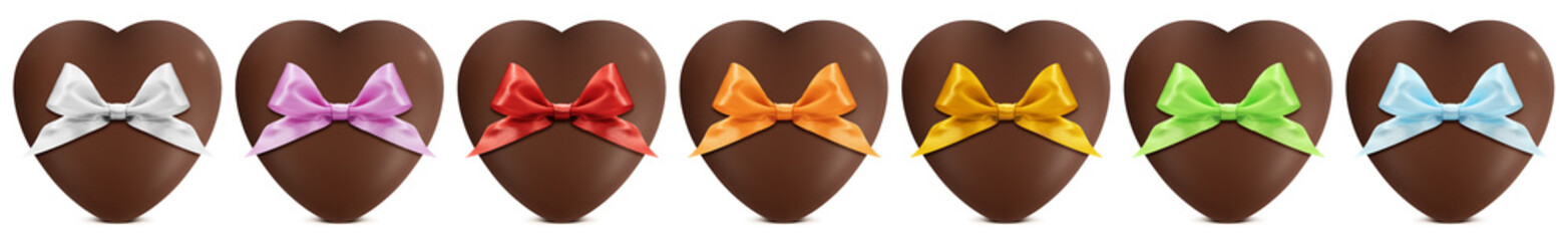 hearts of chocolate with bow isolated on white background