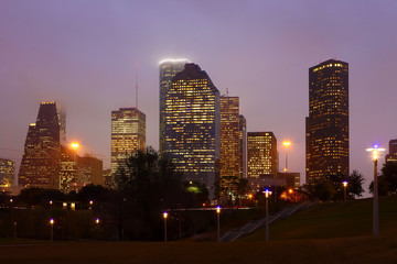 Fototapeta na wymiar Houston, Texas skyline on a misty night