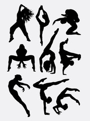 Beautiful dancer performing silhouette 1. Male and female dance pose. Good use for symbol, logo, web icon, mascot, game elements, mascot, sign, sticker design, or any design you want. Easy to use.